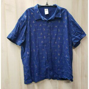 Disney World 50th Blue Button Up Iridescent Shirt Mens XXL Mickey Logo Parks
